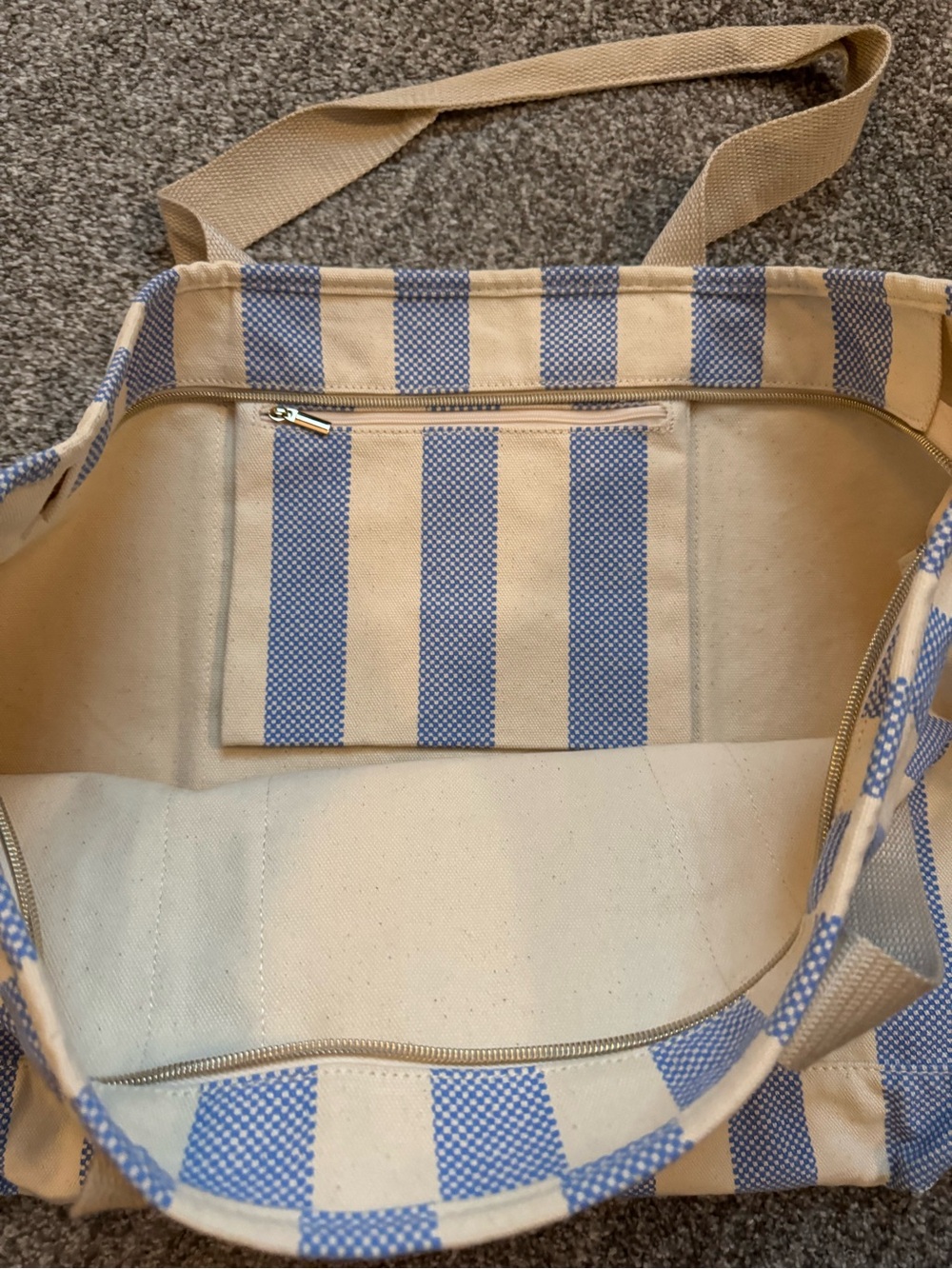 Striped Canvas Tote Bag in Blue and Cream - Picture 5 of 8
